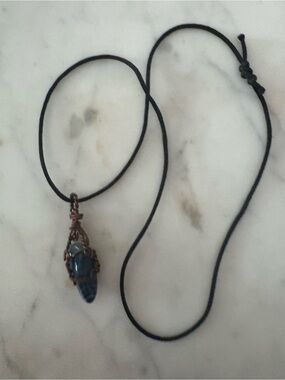 Handcrafted Blue Stone Wire-Wrapped Pendant Necklace - Women Jewelry
